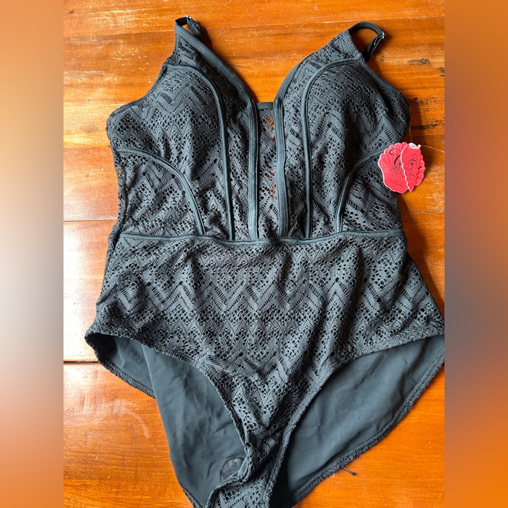 Black Lace One-Piece Swimsuit size 2X New